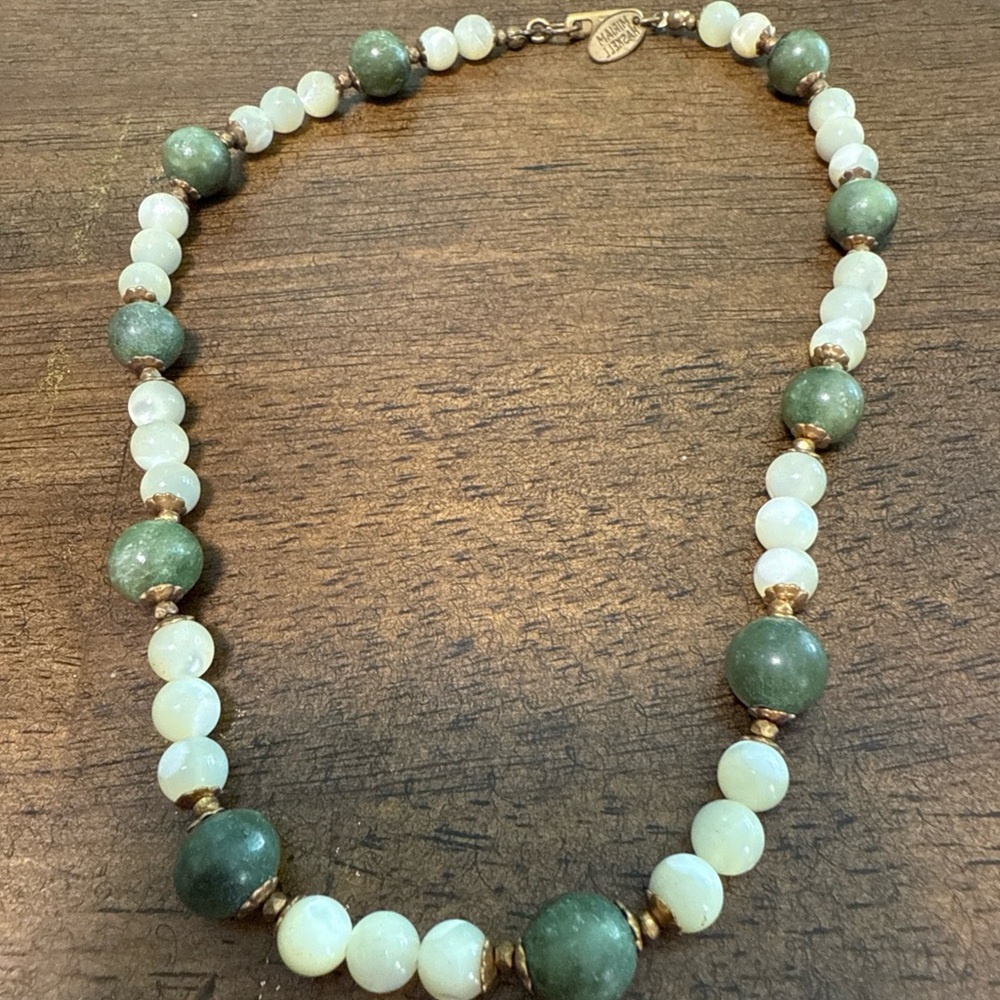 Miriam Haskell Green and Cream Beaded Necklace
